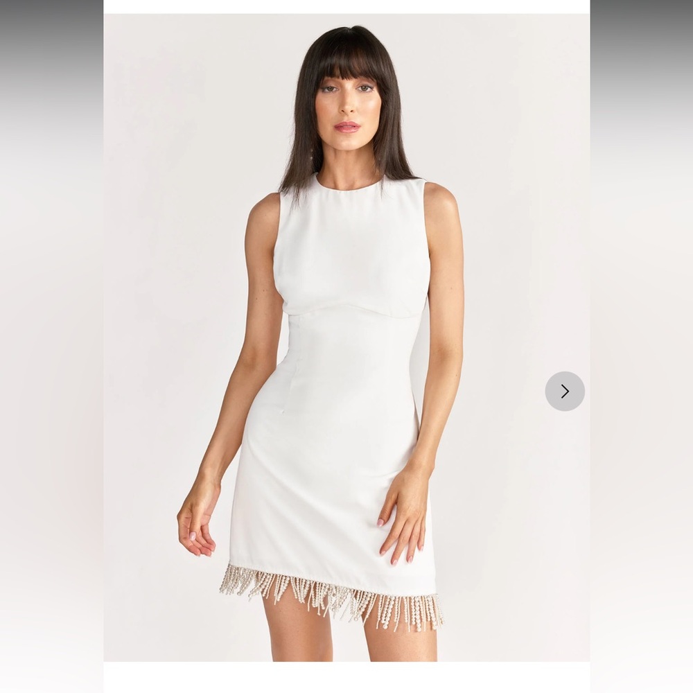 NWT Lena Sleeveless Crew Neck Pearl Trim Dress (white)